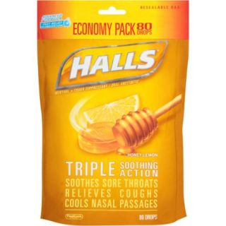 Halls Honey Lemon Menthol Drops Cough Suppressant 80 Ct