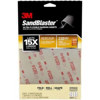 3M SandBlaster Ultra Flexible Sanding Sheets, 7" x 4.5", 220 Grit, Fine, 4 Pack