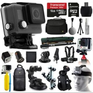 GoPro HERO+ Camera Camcorder (CHDHC 101) with Must Have Accessory Kit includes 16GB Card + Case + Selfie Stick + Car/Wall Charger + Head/Chest Strap + Stabilizer Handle + Backpack + More