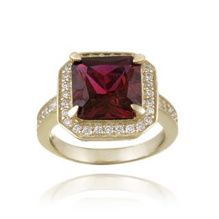 Glitzy Rocks Gold over Silver Lab created Ruby and Cubic Zirconia Ring