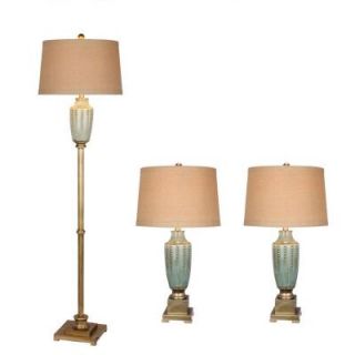 Fangio Lighting Antique Gold Metal and Ceramic Lamp Set in Blue Crackle (3 Piece) 8873