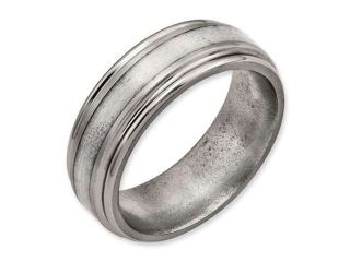Titanium Grooved Edge Sterling Silver Inlay 8mm Brushed/Polished Band, Size 12.5