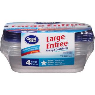 Great Value Large Entree Storage Containers, 32 fl oz, 4 count