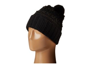 LAUREN Ralph Lauren Multi Texture Cuff Hat w/ Pom Black Tonal