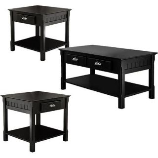 3 Piece Timber Accent Table Set, Black