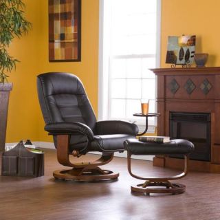 Upton Home Windsor Black Leather Recliner and Ottoman Set