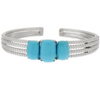 Sleeping Beauty Turquoise Sterling Silver Rope Design Hinged Cuff   J318628 —
