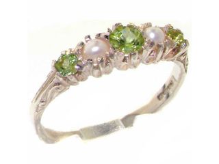 Solid 925 Sterling Silver Genuine Natural Peridot & Pearl VINTAGE style Ring   Size 6.5   Finger Sizes 4 to 12 Available