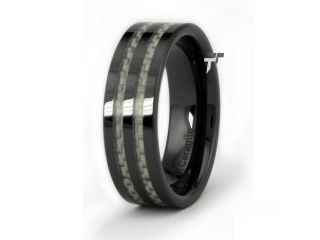 Black Ceramic Men's Ring w/ White Carbon Fiber Inlay