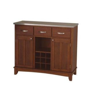 Home Styles Three Drawer 41.75 in. W Cherry Buffet with Stainless Top 5100 0073