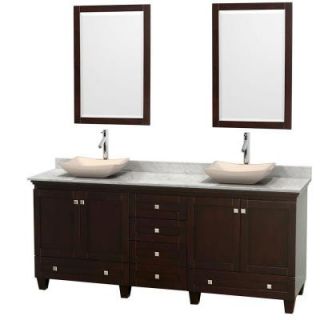 Wyndham Collection Acclaim 80 in. W Double Vanity in Espresso with Marble Vanity Top in Carrara White, Ivory Sinks and 2 Mirrors WCV800080DESCMGS2M24