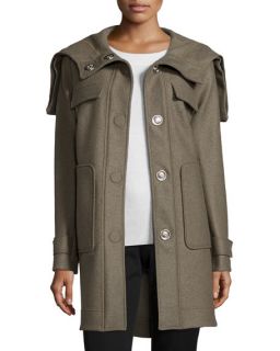Peuterey Snap Front Coat W/ Fox Fur Hood, Green