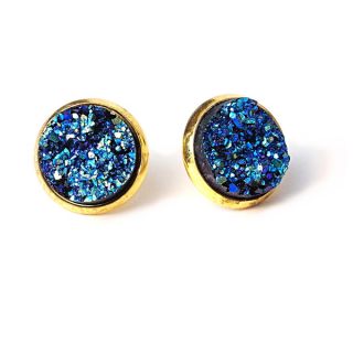 Pretty Little Style Brass Blue Acrylic Druzy Dangle Earrings