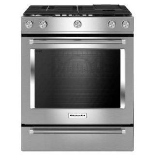 KitchenAid 30 in. 6.5 cu. ft. Slide In Gas Range with Self Cleaning Convection Oven in Stainless Steel KSGB900ESS