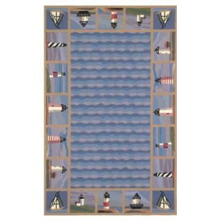 Kas Rugs Lighthouse Border Blue 5 ft. 3 in. x 8 ft. 3 in. Area Rug COL180253X83