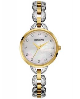 Bulova Womens Facets Crystal Two Tone Stainless Steel Bracelet Watch