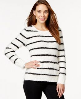 Style & Co. Petite Striped Eyelash Detail High Low Pullover Sweater