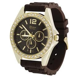 Geneva Womens Platinum Brown Chronograph style Silicone Watch
