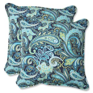 Pillow Perfect Pretty Paisley 18.5 inch Navy Outdoor Throw Pillow (Set