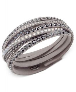 Swarovski Bracelet, Light Gray Fabric Crystal Stud Wrap Bracelet
