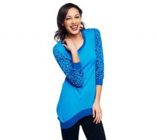 Jennifer Hudson Collection Sweater with Animal Print Sleeve Detail   A231714 —