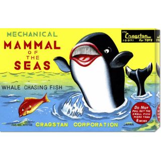 Retrobot Mammal of the Seas Whale Chasing Fish Stretched Canvas Art