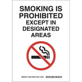 BRADY 123901 No Smoking Sign, 14 x 10In, Blk and Rd/Wht