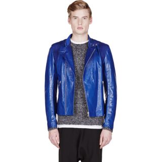 Alexander McQueen Royal Blue Leather & Suede Biker Jacket
