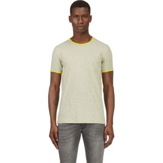Marc by Marc Jacobs Heather Grey & Chartreuse Striped Pocket T Shirt