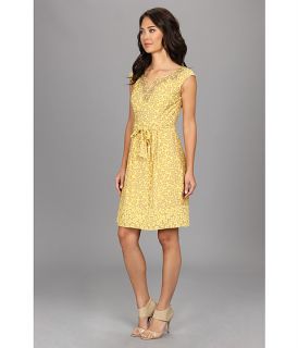 adrianna papell ditsy floral embellished neck dress yellow