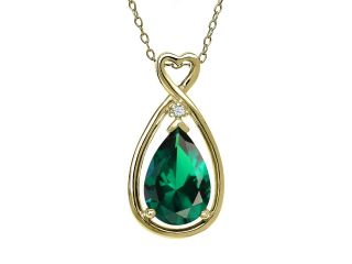 2.45 Ct Green Simulated Emerald White Created Sapphire 18K Yellow Gold Plated Silver Pendant