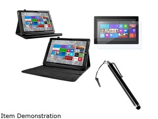 Insten Black Stand Leather Flip Folio Case with Clear Protector and Mini Stylus For Microsoft Surface Pro 3 1961614