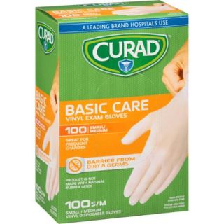 Curad Basic Care Vinyl Exam Gloves, Small/Medium, 100 count