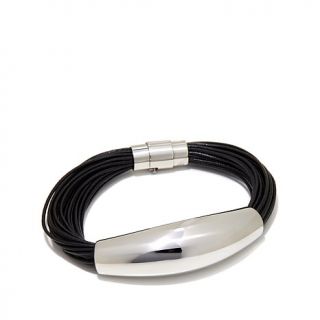 Stately Steel Multi Strand Leather and Stainless Steel Bar Bracelet   7608995