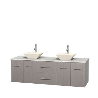 Wyndham Collection Centra Grey Oak 72 inch Double Carrera Marble
