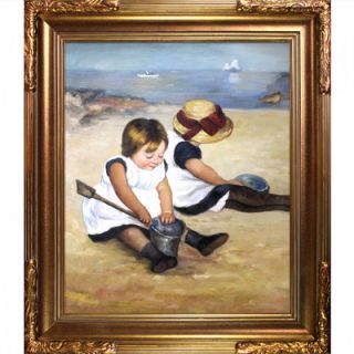 Children Playing on the Beach Cassatt Framed Original Painting by Tori