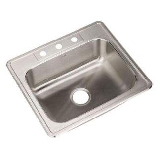 HOUZER Glowtone Series Top Mount Stainless Steel 25 in. 3 Hole Single Bowl Kitchen Sink 2522 8BS3 1