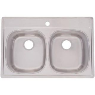 FrankeUSA Top Mount Stainless Steel 33x22x8.5 1 Hole 18 Gauge Double Bowl Kitchen Sink DSK851 18BX
