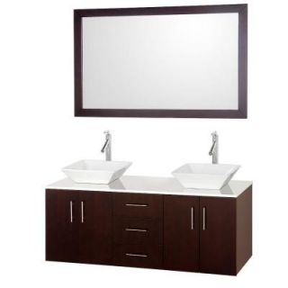 Wyndham Collection Arrano 55 in. Double Vanity in Espresso with Man Made Stone Vanity Top in White and Marble Sink WCSB40055ESWHGS3