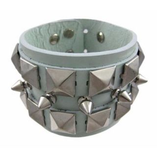 Green Leather Spiked & Studded Wristband Wrist Band