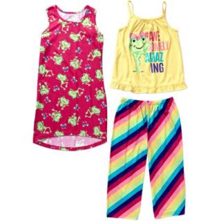 Komar Kids Girls' Sleep Tank, Pant and Racerback Gown 3 Piece PJ Set