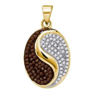 14K White Gold 0.33ctw Fancy Decorated Brown Diamond Micro Pave Oval Pendant