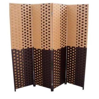 ORE International 70.5 in. x 0.75 in. 4 Panel Paper Straw Weave Screen on 2 in. Legs Handcrafted Room Divider in Brown/Espresso Brown FW0676UA