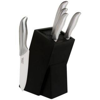 Melange 6 piece Steel Ceramic Knife Set with 2 tier Wood Universal