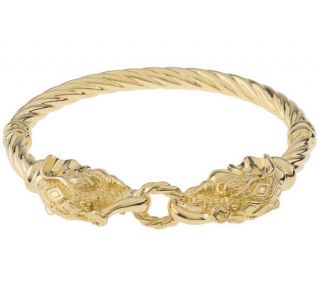 8 Polished and Textured Elephant Bangle Bracelet 14K Gold, 15.6g —