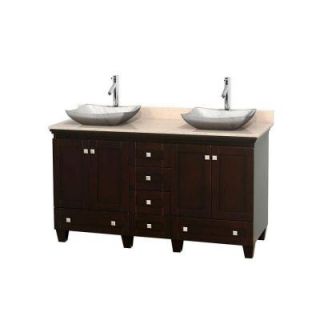Wyndham Collection Acclaim 60 in. W Double Vanity in Espresso with Marble Vanity Top in Ivory and White Carrara Sinks WCV800060DESIVGS3MXX
