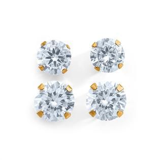 Pair Cubic Zirconia 10K Yellow Gold Stud Earrings Set   Jewelry