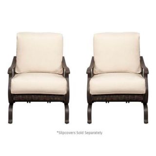 Hampton Bay Pembrey All Weather Wicker Patio Stationary Rocker Lounge Chair with Cushion Insert 2 Pack (Slipcovers Sold Separately) HD14201