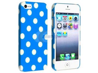 Insten Sky Blue with White Polka Dot Snap on Case Cover + Front & Back Reusable LCD Cover compatible with Apple iPhone 5