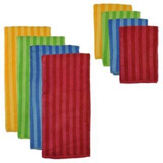 Pack of 8 Solid Primary Striped Dish Towel and Wash Cloth Kitchen Accessory Set   Microfiber